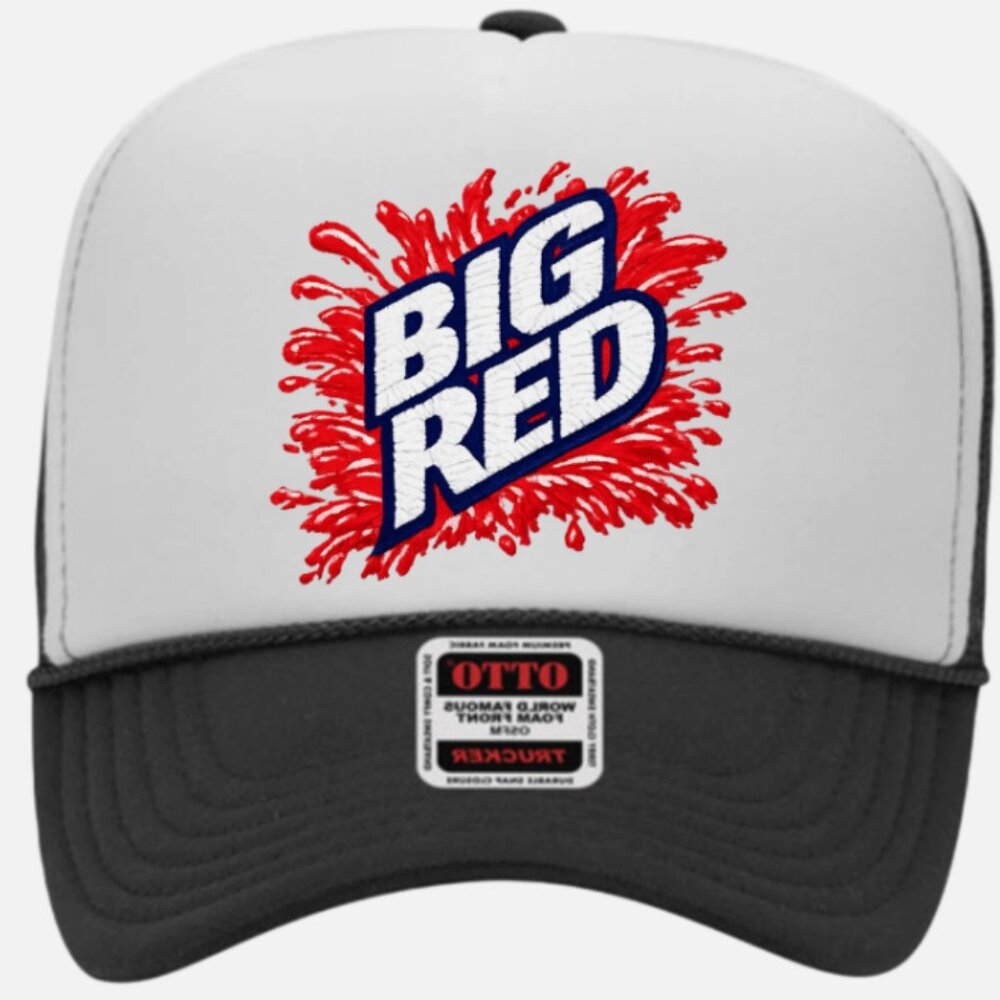 Black And White Big Red Mesh Foam Trucker Snap Back Hat Cap